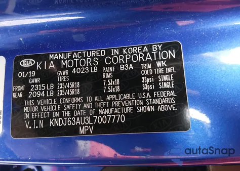 2020 Kia Soul Gt-Line из США, поврежденный, VIN KNDJ63AU3L7007770